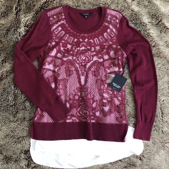 Simply Vera Vera Wang Mock-Layer Lace Sweater - Picture 2 of 6
